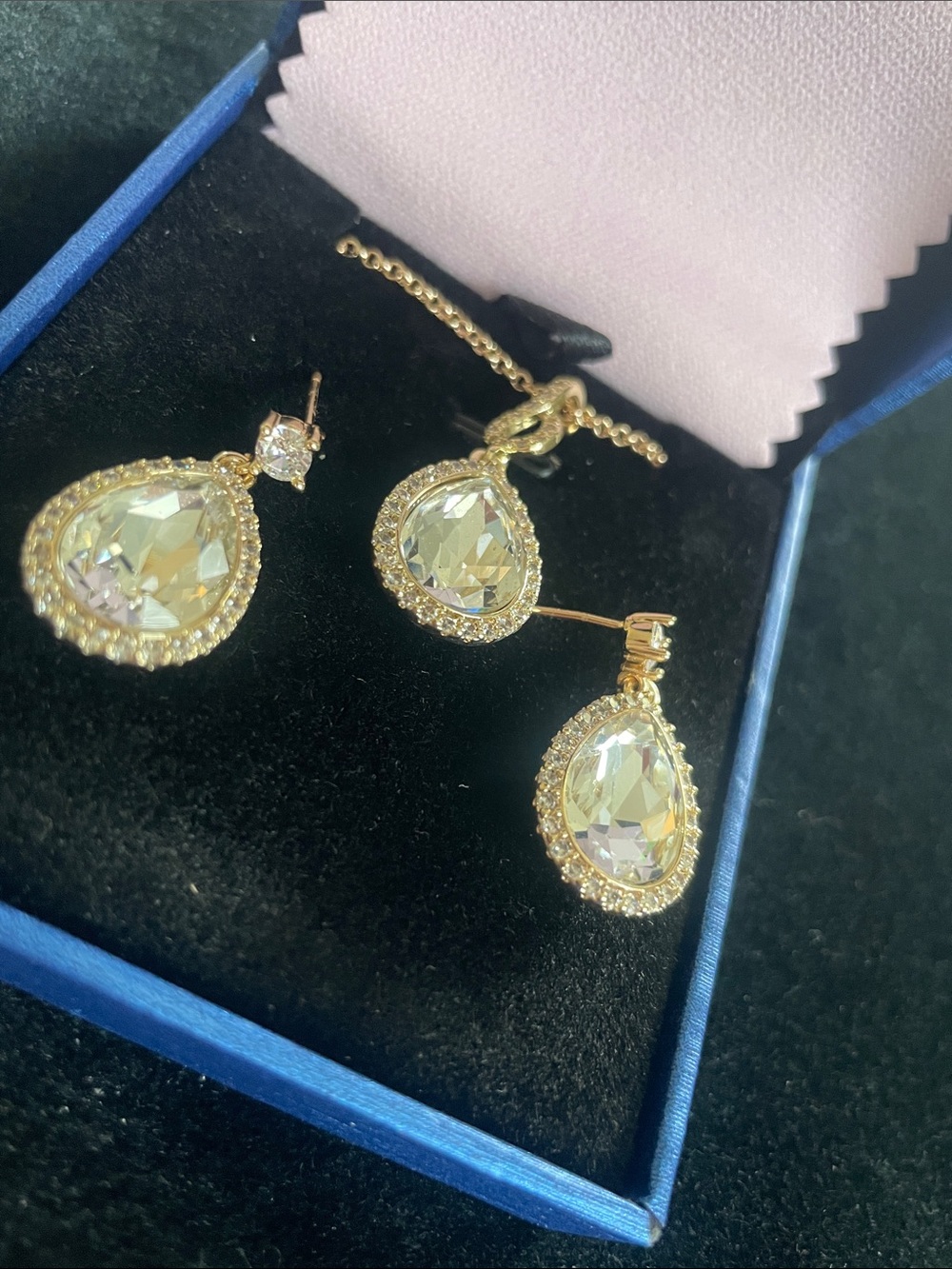 Gold Teardrop Crystal Pendant & Earrings Set